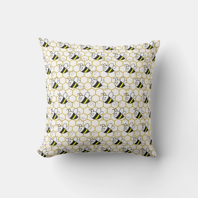 Honey Bee Honeycomb Black Yellow White Pattern  Kussen (Voorkant)