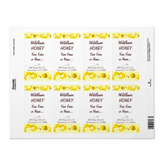 Honey Bee Honeycomb Custom 2" x 3.75" Label (Full Sheet)