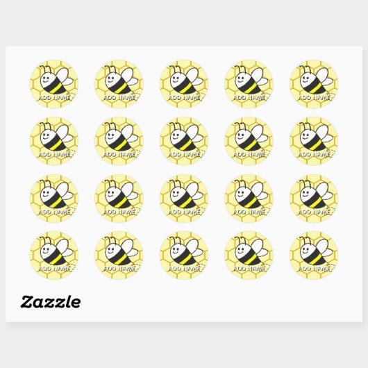 Honey Bee Honeycomb Drawing Personalized Name Ronde Sticker (Vel)