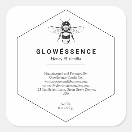 Honey bee honeycomb Vanilla Wax Candle Homemade Vierkante Sticker (Voorkant)