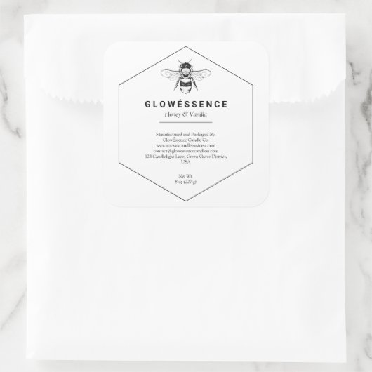 Honey bee honeycomb Vanilla Wax Candle Homemade Vierkante Sticker (Tas)