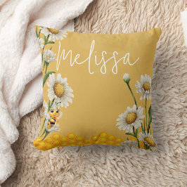 Honey Bee Honeycomb White Daisy Personaliseren Kussen