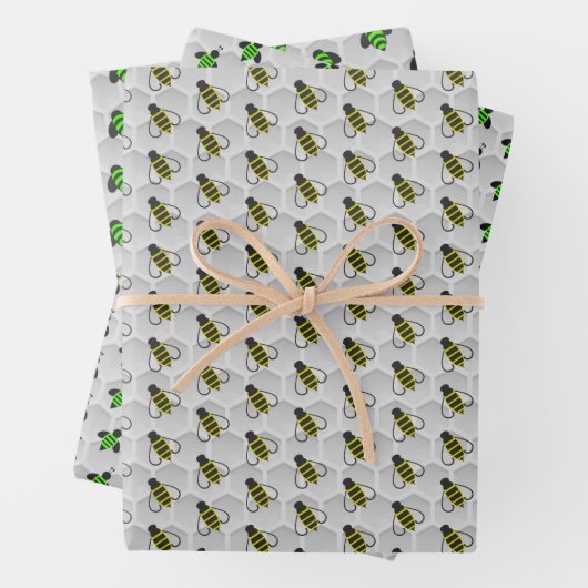 Honey Bee Honeycomb Wrapping Papier Set van 3 Inpakpapier Vel (In situ)
