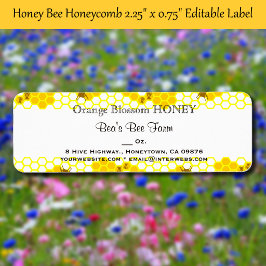 Honey Bee Honingraat 0,75" x 2,25" Bewerkbaar Etik Etiket