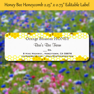 Honey Bee Honingraat 0,75" x 2,25" Bewerkbaar Etik Etiket