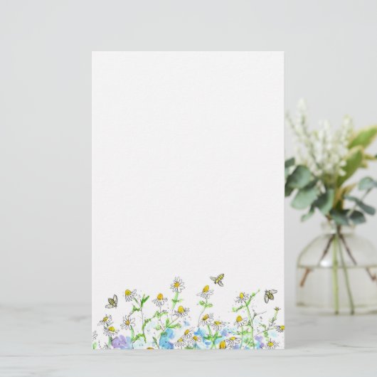 Honey Bee Kamille Flower Garden Art Briefpapier (Staand voorkant)
