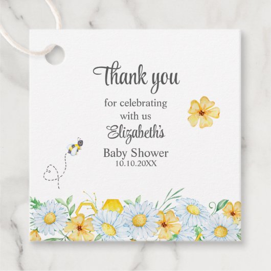Honey Bee Kamille Meadow Baby shower Dank u Bedankjes Labels (Voorkant)