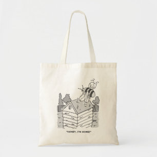Honey Bee keert terug naar zijn bijenkorf. grappig Tote Bag