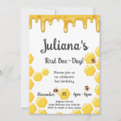 Honey Bee Kinder 1e Verjaardagsuitnodiging Kaart (Voorkant)