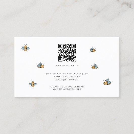 Honey Bee Luxe Monogram Minimalistische QR-code Visitekaartje (Achterkant)