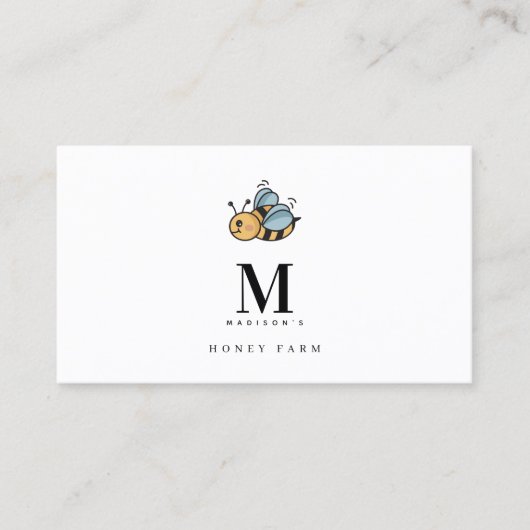 Honey Bee Luxe Monogram Minimalistische QR-code Visitekaartje (Voorkant)