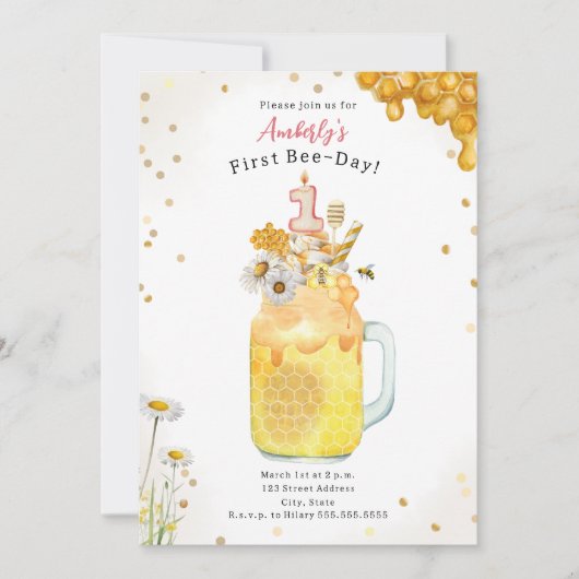 Honey Bee Milkshake Eerste Verjaardag Kaart (Voorkant)