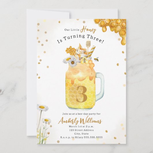 Honey Bee Milkshake Floral Verjaardag Uitnodiging (Voorkant)