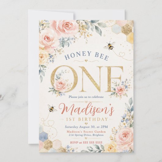 Honey Bee One Eerste Verjaardag Kaart (Voorkant)
