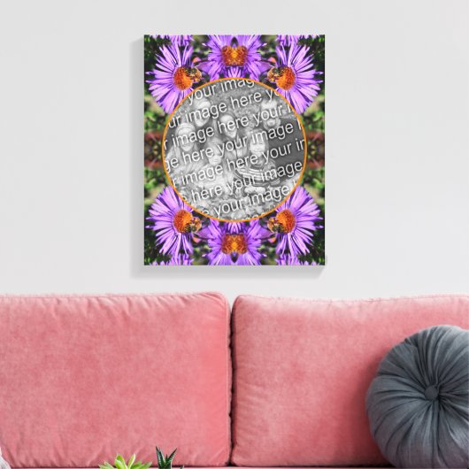 Honey Bee Op Aster Flower Creëer Uw eigen foto Canvas Afdruk (Insitu (Woonkamer))
