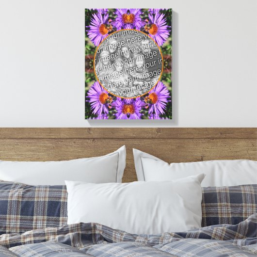 Honey Bee Op Aster Flower Creëer Uw eigen foto Canvas Afdruk (Insitu (Slaapkamer))
