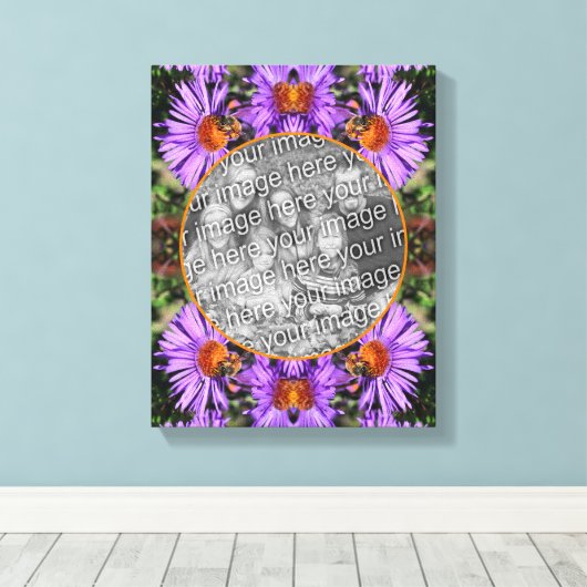 Honey Bee Op Aster Flower Creëer Uw eigen foto Canvas Afdruk (Insitu (Houten vloer))