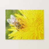 Honey Bee Paardebloem Mooi Zonnig Geel Macro Legpuzzel (Horizontaal)