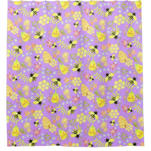 Honey Bee Paarse Douchegordijn (Voorkant)