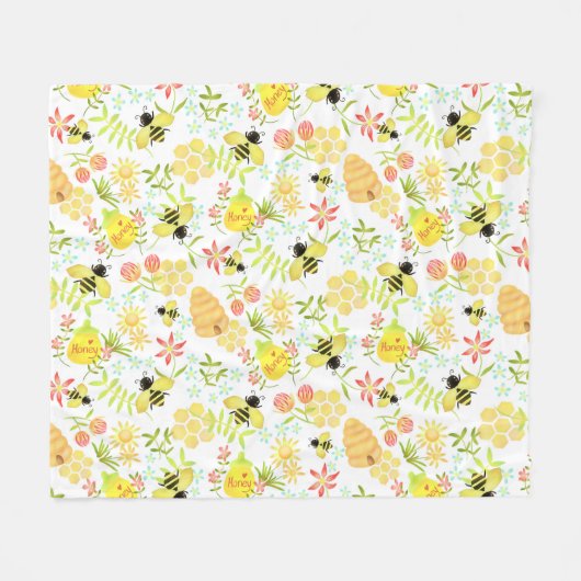 Honey Bee Paarse Fleece Deken (Voorkant (Horizontaal))