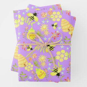 Honey Bee Paarse Inpakpapier Vel