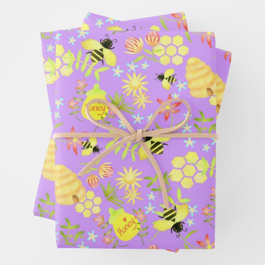 Honey Bee Paarse Inpakpapier Vel (In situ)