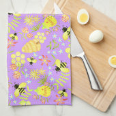 Honey Bee Paarse Theedoek (Quarter Fold)