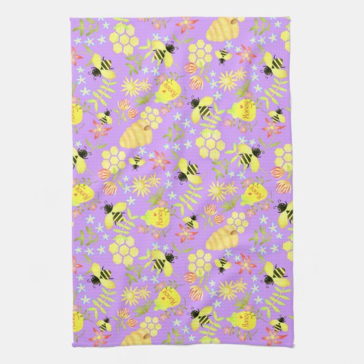 Honey Bee Paarse Theedoek (Verticaal)