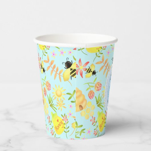 Honey Bee Pastel Blauw Papieren Bekers (Rechts)