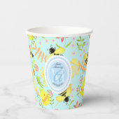 Honey Bee Pastel Blauw Papieren Bekers (Voorkant)