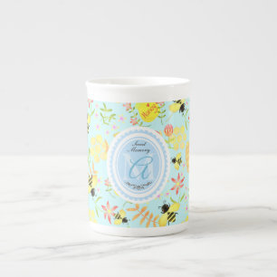 Honey Bee Pastel Blauw Porselein Kop