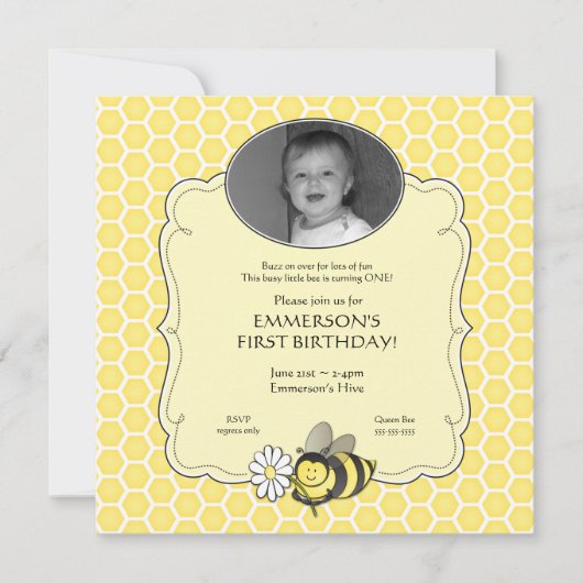 Honey Bee Photo Birthday Invitation Kaart (Voorkant)