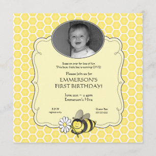 Honey Bee Photo Birthday Invitation Kaart