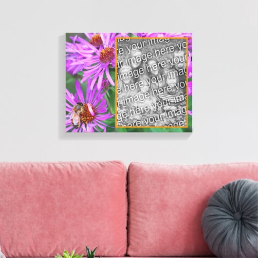 Honey Bee Pink Aster Flower Creëer Uw eigen foto Canvas Afdruk (Insitu (Woonkamer))