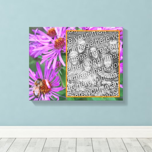 Honey Bee Pink Aster Flower Creëer Uw eigen foto Canvas Afdruk (Insitu (Houten vloer))