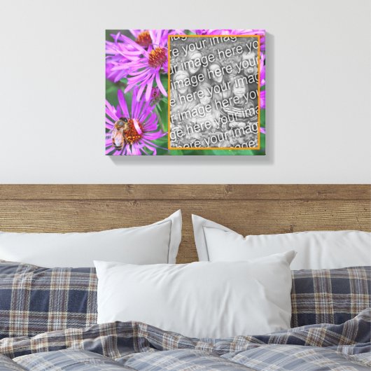 Honey Bee Pink Aster Flower Creëer Uw eigen foto Canvas Afdruk (Insitu (Slaapkamer))