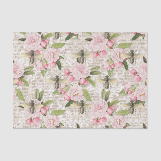 Honey Bee Pink Floral Tissuepapier (Voorkant)