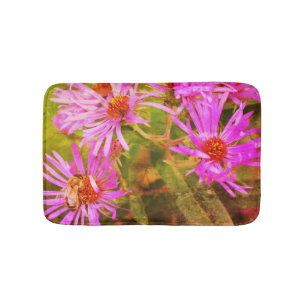 Honey Bee Pink New England Aster Flower Abstract Badmat