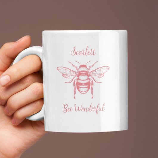 Honey Bee Roze Wit Personaliseer Koffie Mok