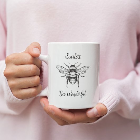 Honey Bee Roze Wit Personaliseer Koffie Mok
