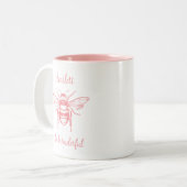 Honey Bee Roze Wit Personaliseer Koffie Mok (Voorkant links)