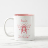 Honey Bee Roze Wit Personaliseer Koffie Mok (Links)