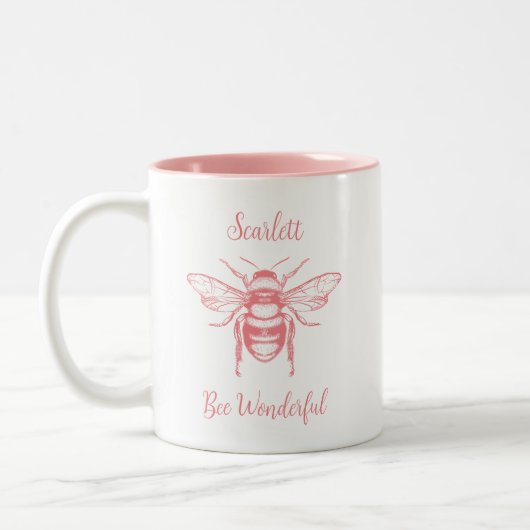 Honey Bee Roze Wit Personaliseer Koffie Mok (Links)