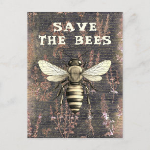 Honey Bee Save the Bees Script Monochrome Briefkaart