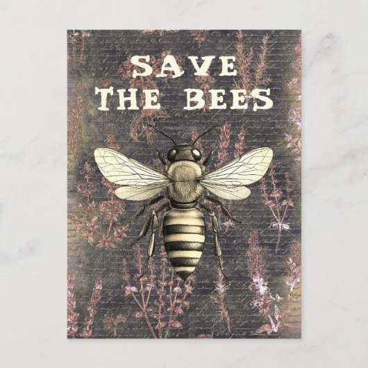 Honey Bee Save the Bees Script Monochrome Briefkaart (Voorkant)