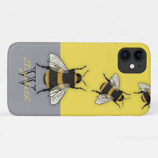Honey Bee schattig Geel en grijs monogram Case-Mate iPhone Case (Achterkant (horizontaal))