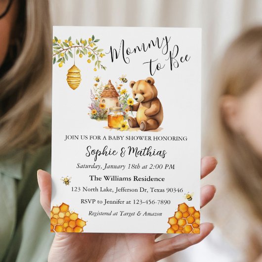 Honey Bee Schattige Beer Baby shower Uitnodiging