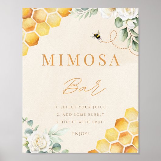Honey Bee Shower Mimosa Bar Tafelblad Sign Poster (Voorkant)