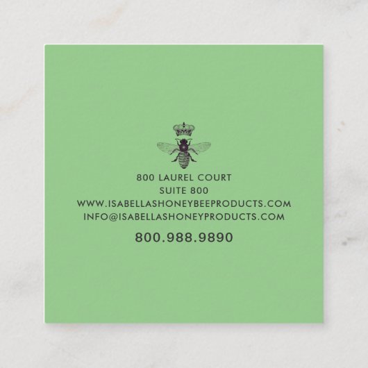Honey Bee Skincare Gold Folie Op Groen Vierkante Visitekaartje (Achterkant)