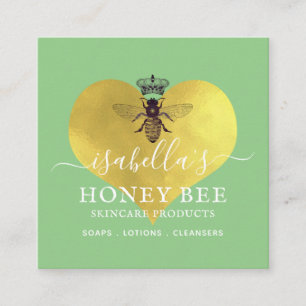 Honey Bee Skincare Gold Folie Op Groen Vierkante Visitekaartje